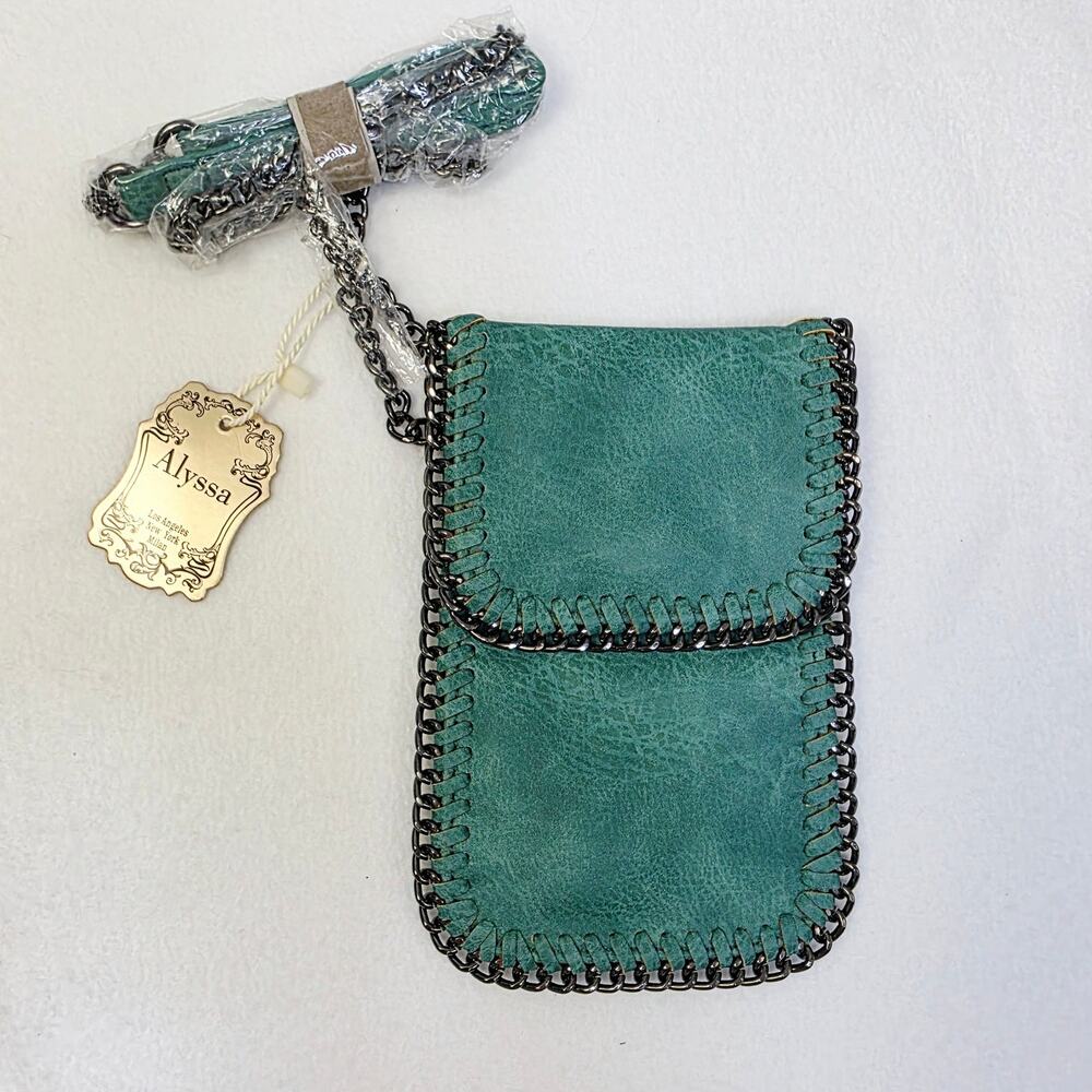 New Alyssa Vegan Leather Crossbody Bag Teal Chain Boho Western Festival Small